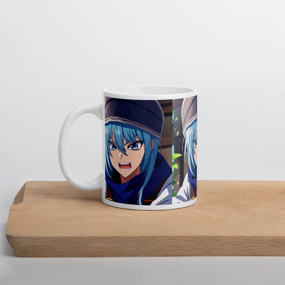 Battle Ready: Blue-Haired Fighter, White glossy mug, Blue-haired anime character, Coffee, Tea, Ceramic