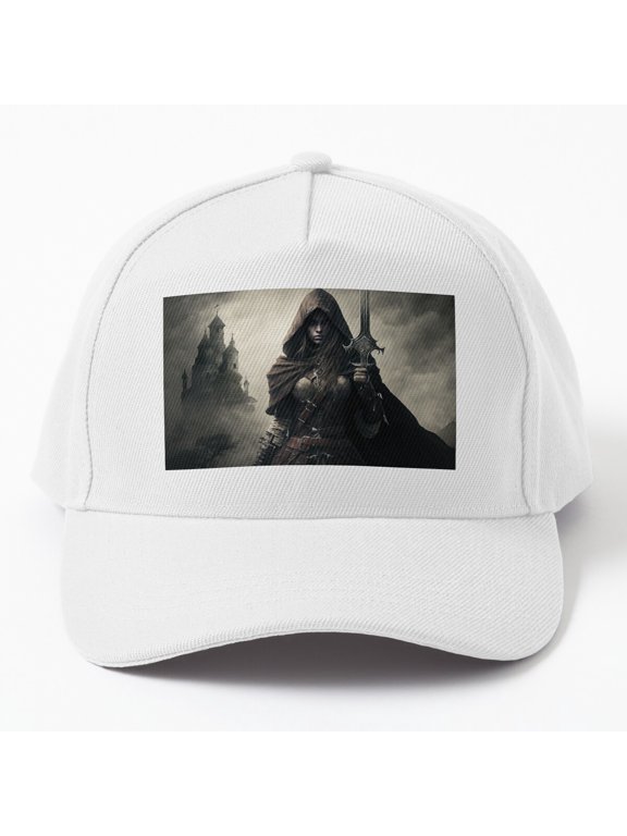 Battle Ready Female Warrior Baseball Hat, Hooded Fighter Character Design, Classic Cap
