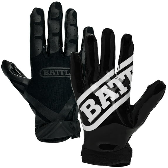 Battle Receivers Double Threat Football Gloves - Youth Small - Black/Black