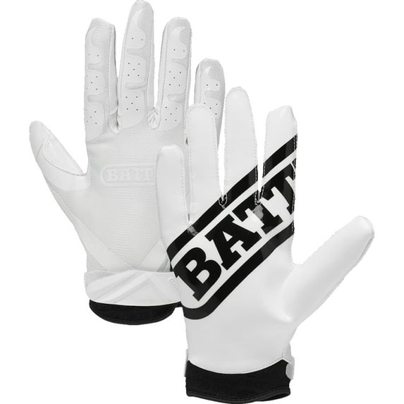 Battle Receivers Double Threat Football Gloves - Youth Small - White/White
