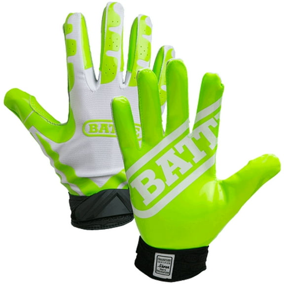 Battle Receivers Ultra-Stick Football Gloves - Youth Large - White/Neon Green