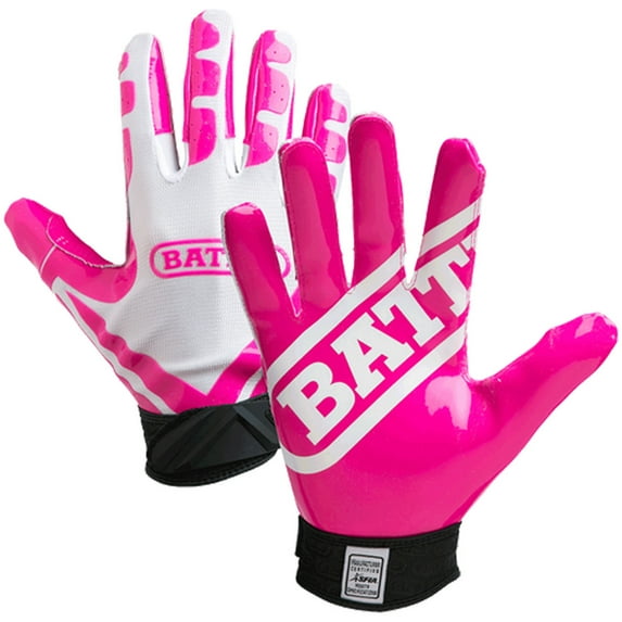 Battle Receivers Ultra-Stick Football Gloves - Youth Large - White/Pink