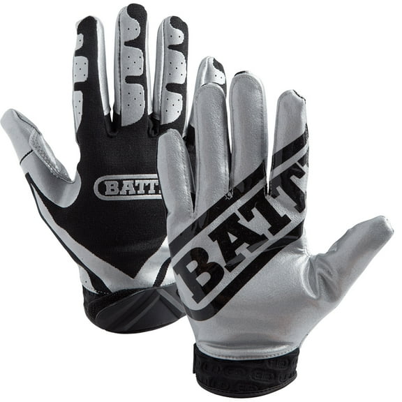 Battle Receivers Ultra-Stick Football Gloves - Youth Small - Silver/Black