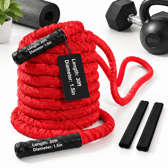 Battle Rope 1.5 Inch Diameter Red 30ft Exercise Workout Ropes For Home ...