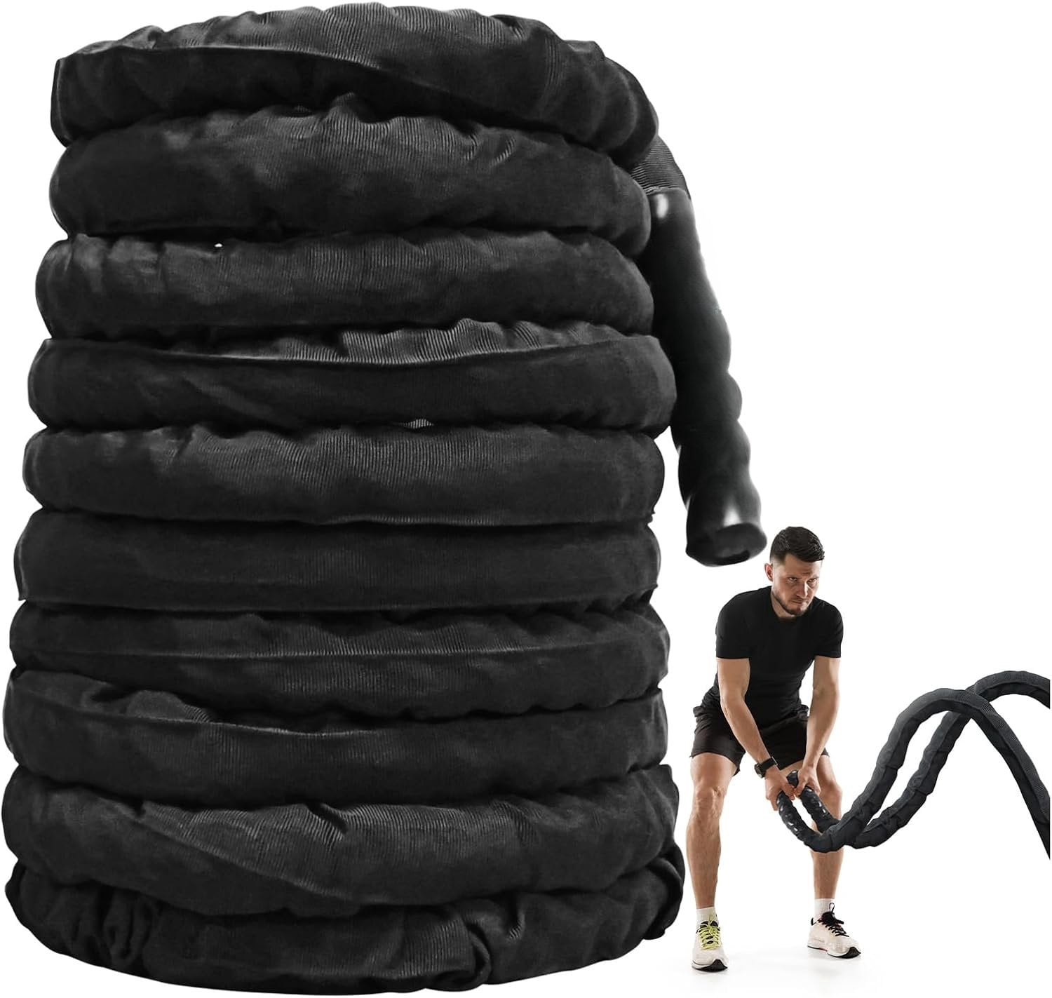 Gym Exercise Rope Battle Ropes Black Workout Rope 1 inch Battle Ropes for Gym 30ft ...