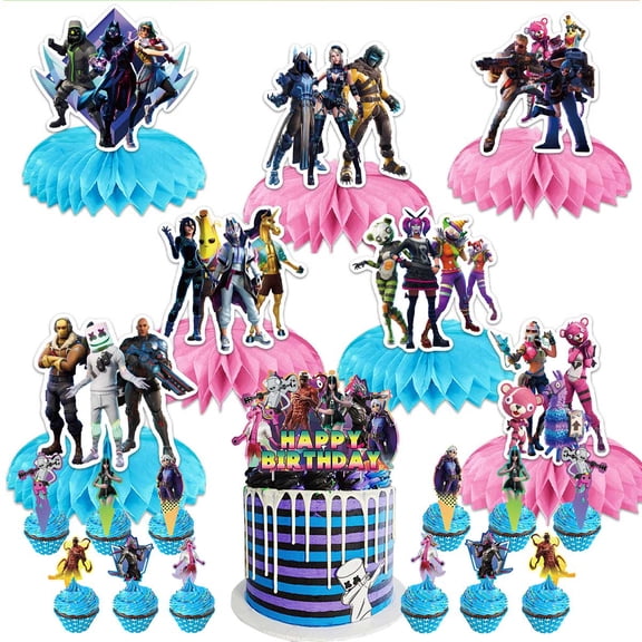 Battle Royale Fort Video Game Party Decor Supplies Honeycomb Centerpieces Table Toppers Cake Toppers Decorations for Birthday