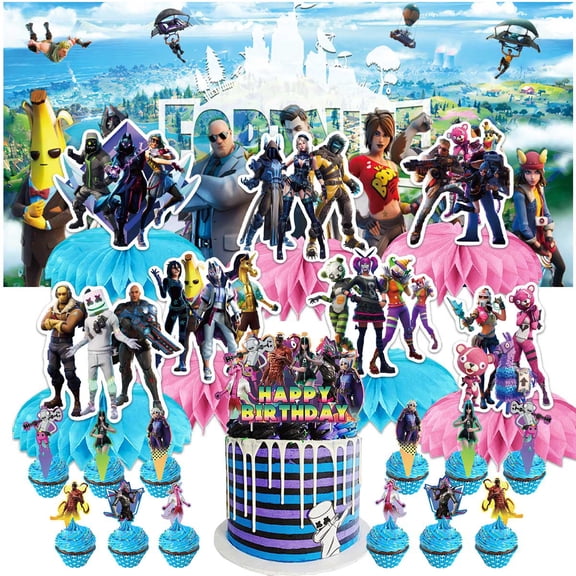 Battle Royale Fort Video Game Party Decorations Decor Supplies Honeycomb Centerpieces Table Toppers Cake Toppers for Birthday Photo Props