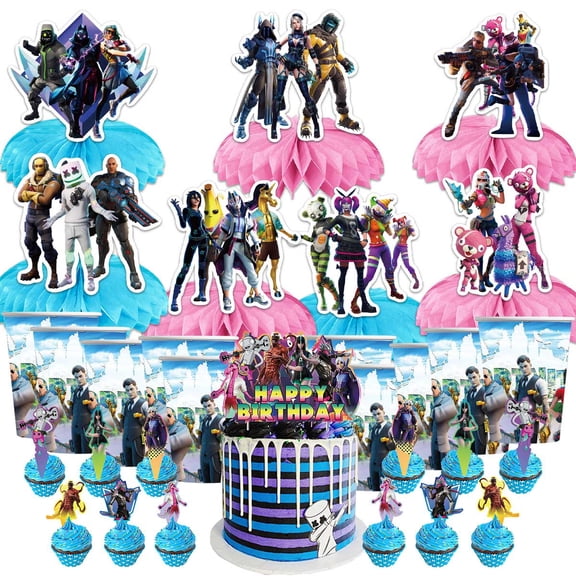 Battle Royale Fort Video Game Party Supplies Decor Cups Fans Decorations Honeycomb Centerpieces Cake Toppers