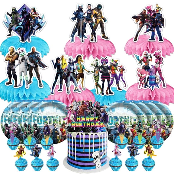 Battle Royale Fort Video Game Party Supplies Decor Plates Fans Decorations Honeycomb Centerpieces Cake Toppers