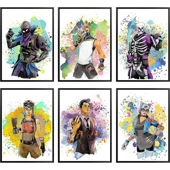 Battle Royale Posters for Boys Room – Video Game Themed Skins for Boys Bedroom Decor – Unframed Set of 6 Prints, 8x10 Inch, Unique Watercolor Gaming Poster for Kids, Boys Wall Decor (Modern)