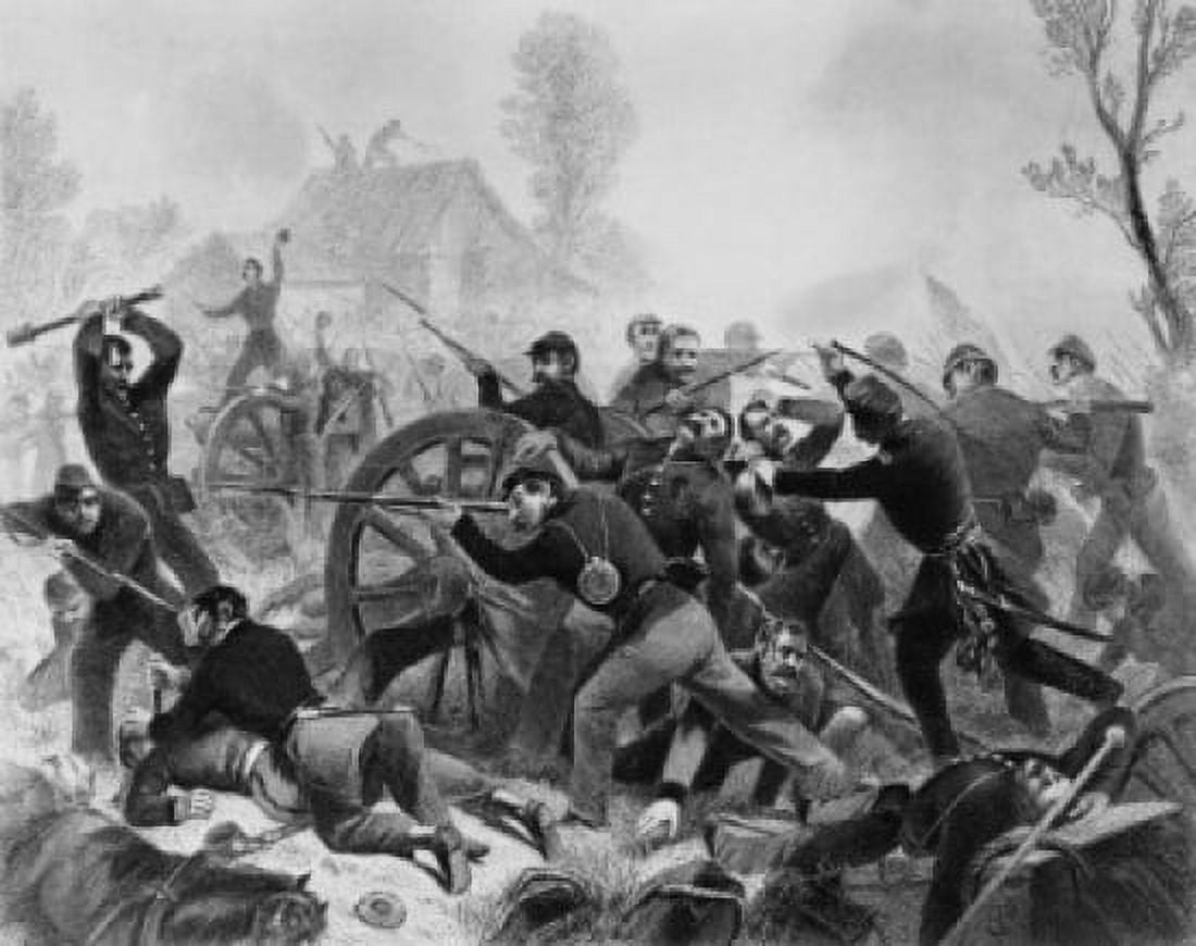 Battle of Shiloh-Recapture of Artillery by a Portion of General Rousseaus Command c1862 Alonzo Chappell (1828-1887 American) Canvas Art - Alonzo Chappell (24 x 36)