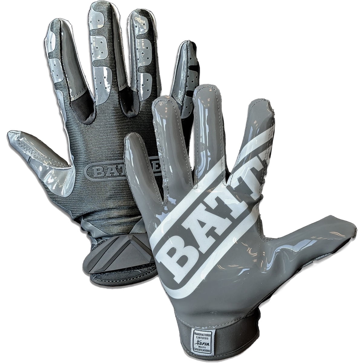Battle Sports Adult DoubleThreat Football Gloves - XL - Charcoal/Charcoal