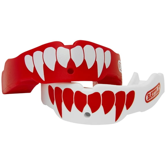 Battle Sports Adult Fang Mouthguard 2-Pack with Straps -Red/White