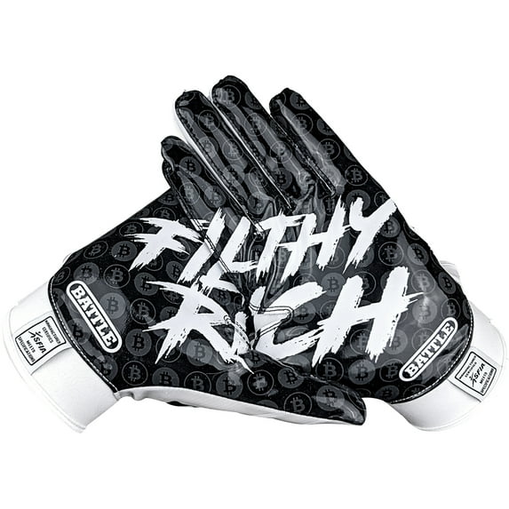 Battle Sports Adult Filthy Rich Football Gloves - XL - Black/White