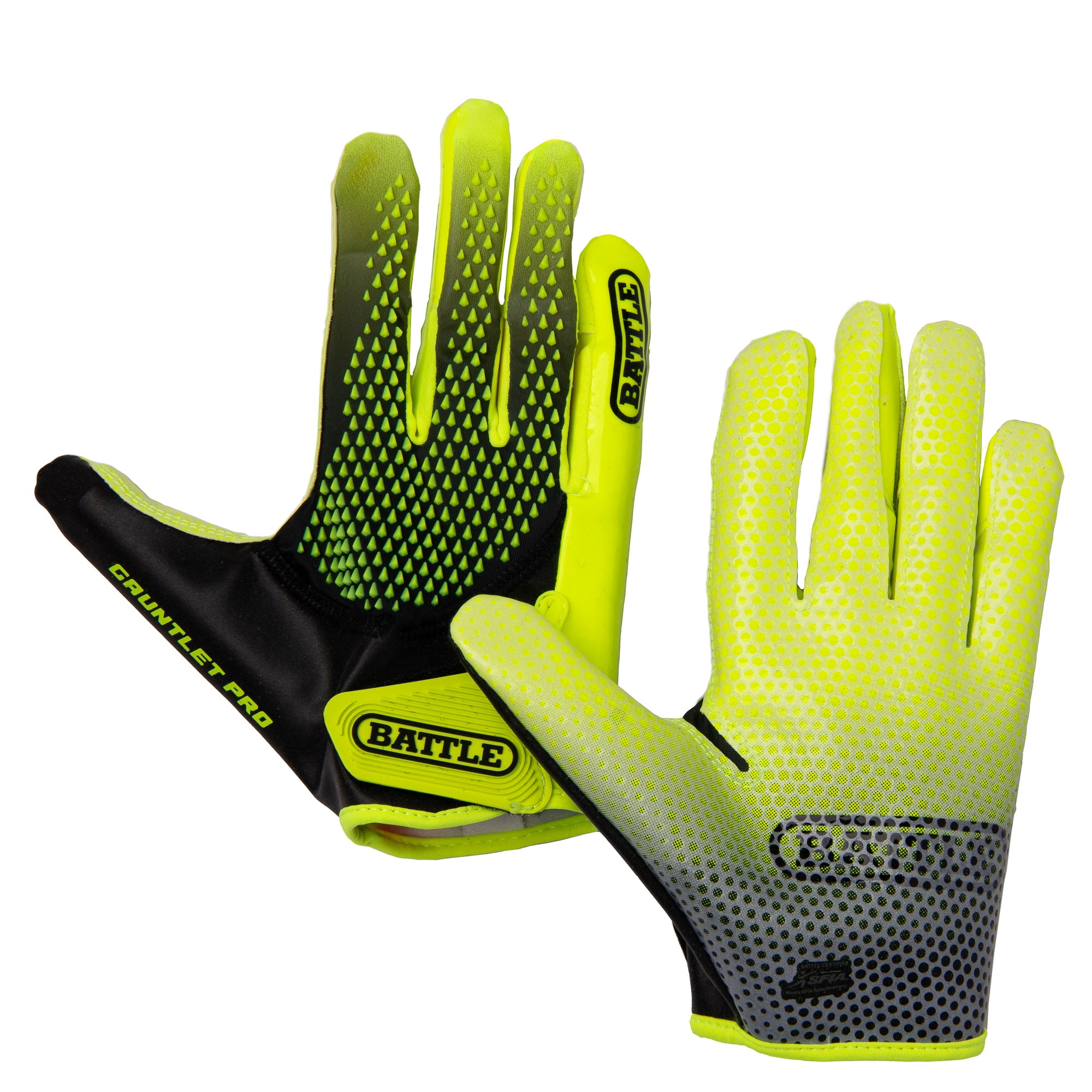 Battle Sports Adult Gauntlet Pro Receiver Football Glove - - Safety Yellow/Black - 2Xlarge