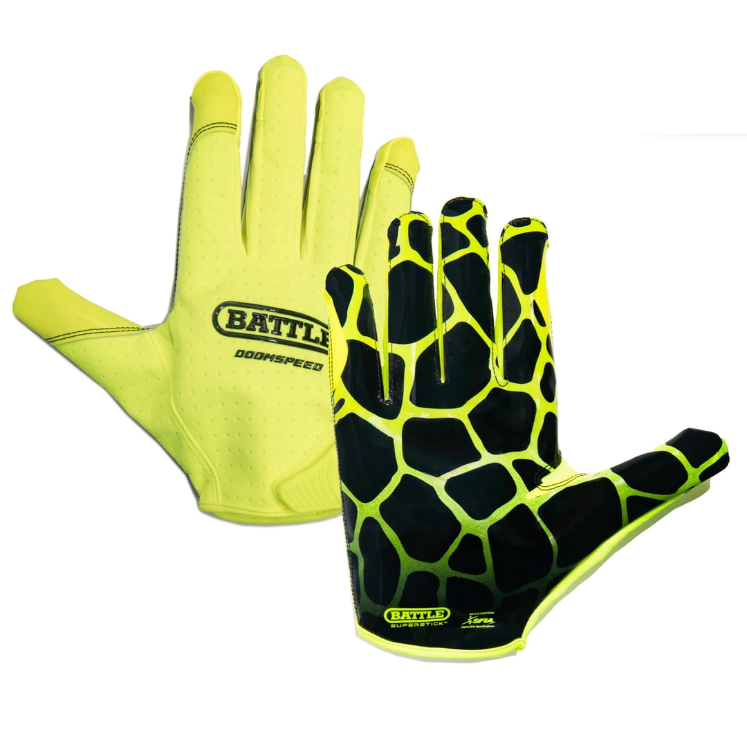 Battle Sports Adult "Giraffe" Doom Speed Receiver Football Gloves, Battle Sports Adult "Giraffe" Doom Speed Receiver Football Gloves, Solar Neon/Black - 2XL Neon/Black - 3XL