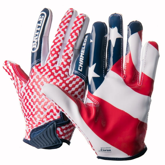 Battle Sports Adult "USA Flag" Chameleon Receiver Football Glove - Red/White/Blue - 2Xlarge
