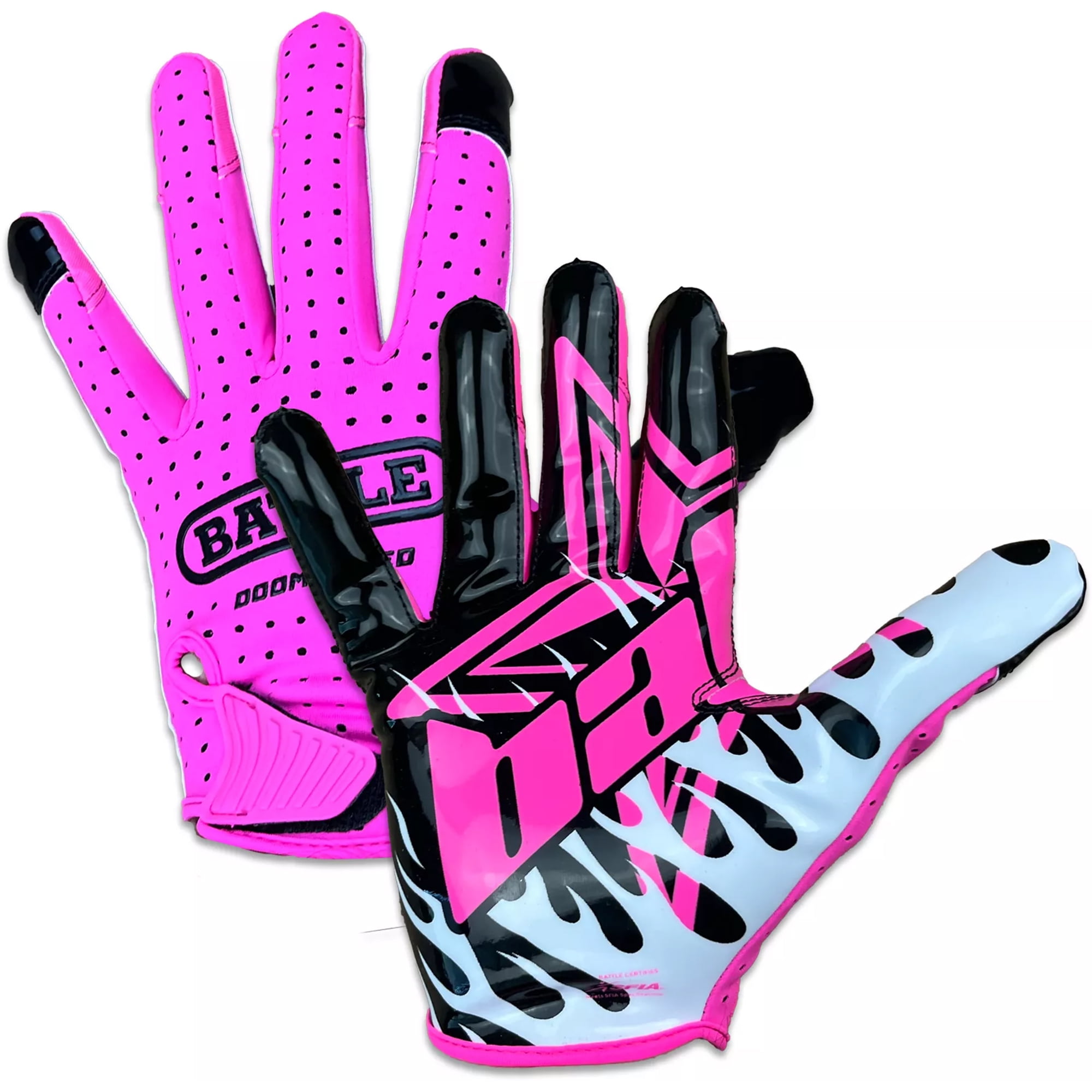 Battle Sports Adult "Astro" Doom Speed Receiver Football Gloves - Black/Pink - Large
