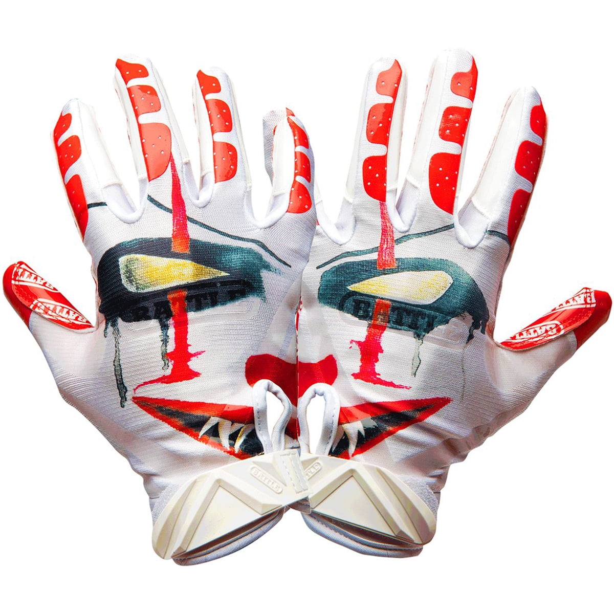 Battle Sports Clown Adult Cloaked Football Receiver Gloves - Small - White