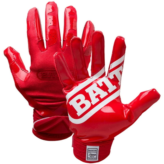 Battle Sports DoubleThreat UltraTack Football Gloves - Youth Large - Red/Red