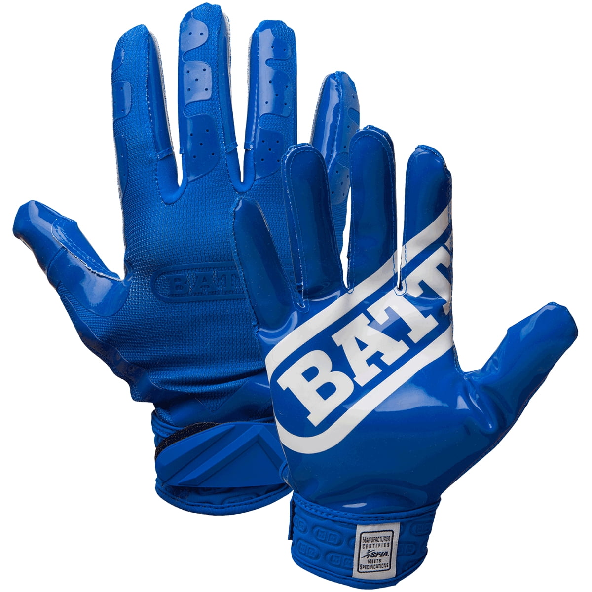 Battle Sports DoubleThreat UltraTack Football Gloves - Youth Medium - Blue/Blue