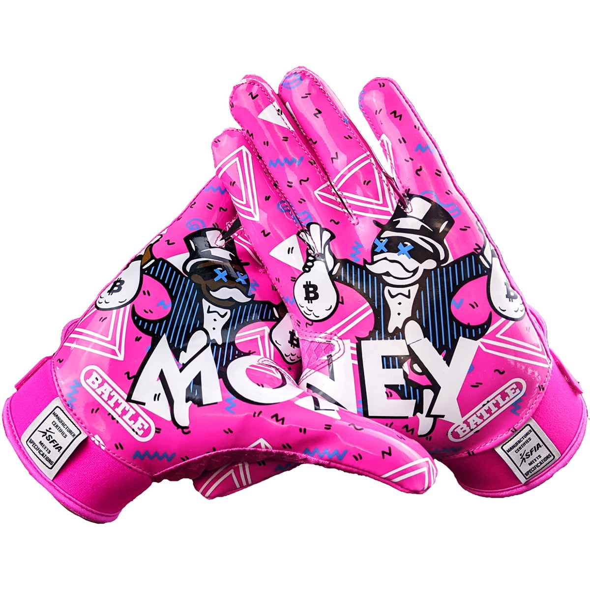 Battle Sports Money Man Adult Football Receiver Gloves - Large - Pink
