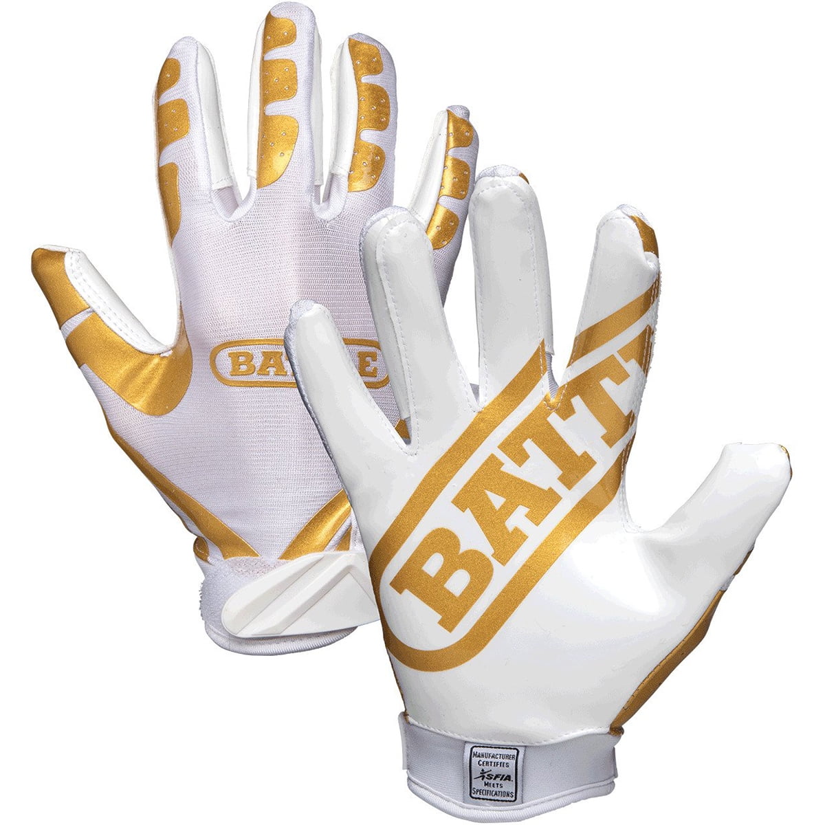 Battle Sports Receivers Ultra-Stick Football Gloves - YM - White/Gold