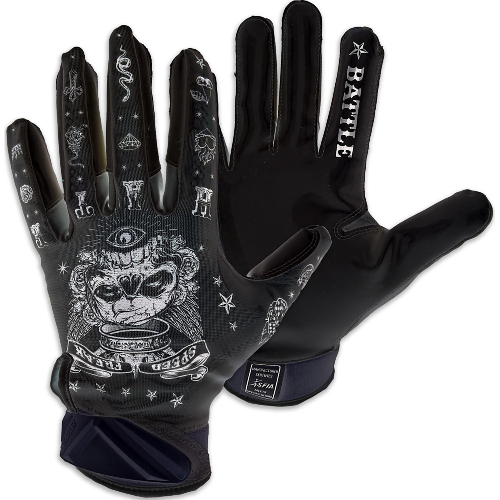 Battle Sports Speed Freak Cloaked Adult Football Receiver Gloves - XL - Black