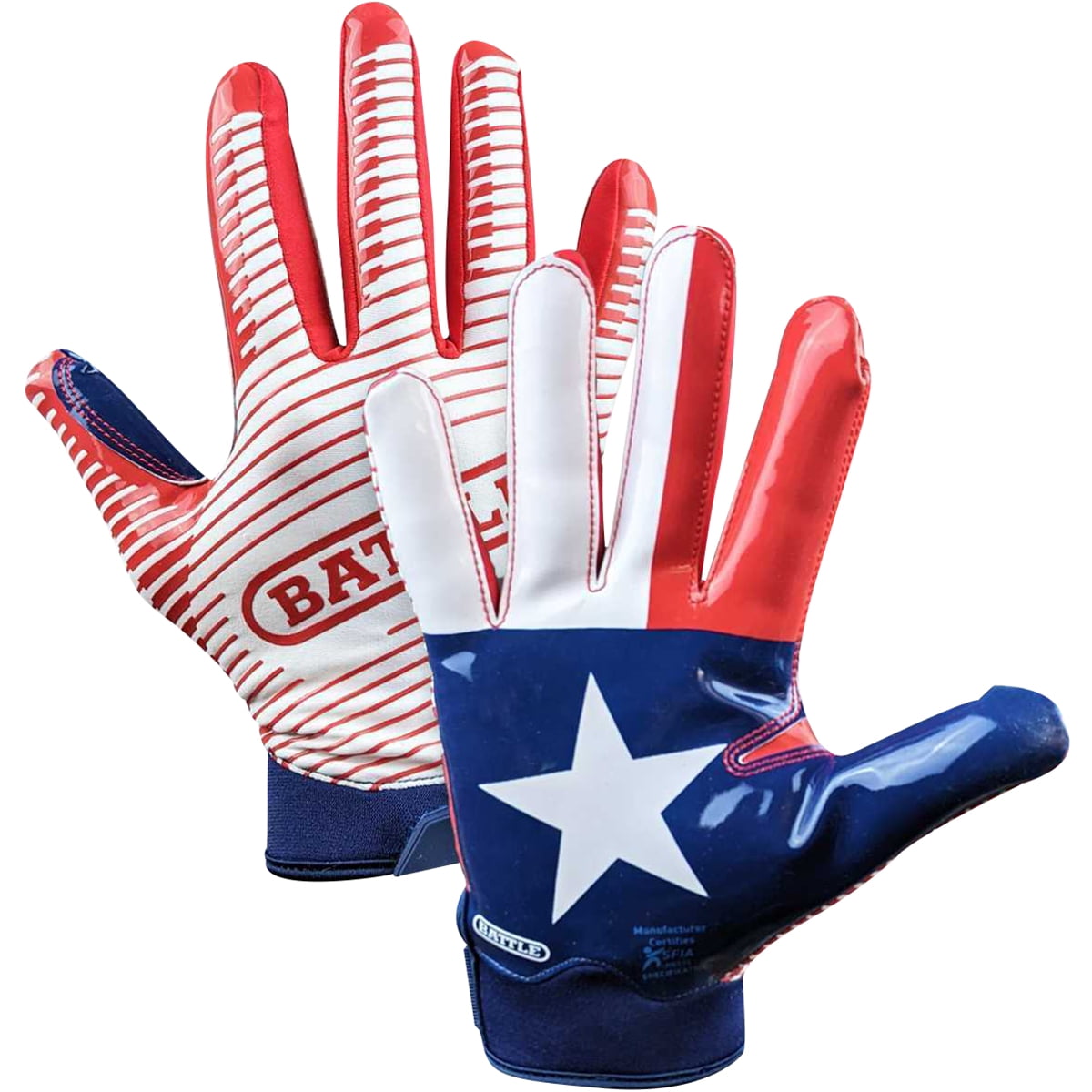 Battle Sports Texas Flag Doom 1.0 Adult Football Receiver Gloves - 2XL