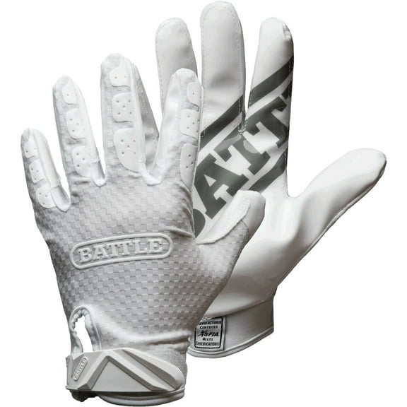 Battle Sports Triple Threat Adult Football Receiver Gloves - Medium - White