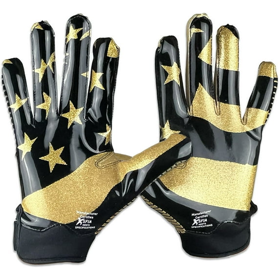 Battle Sports USA Glitter Doom Football Gloves - Adult Large - Black/Gold