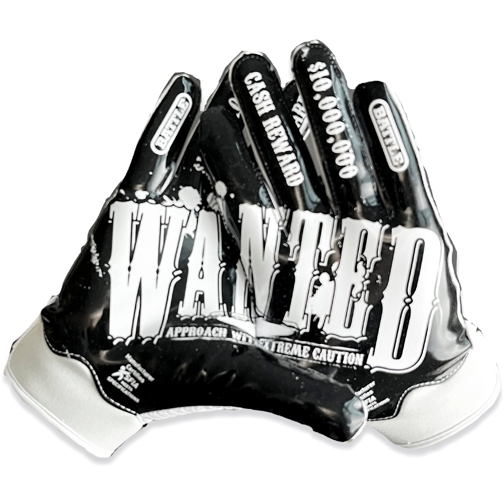 Battle Sports Wanted Doom Football Receiver Gloves - Adult Medium - Black/White