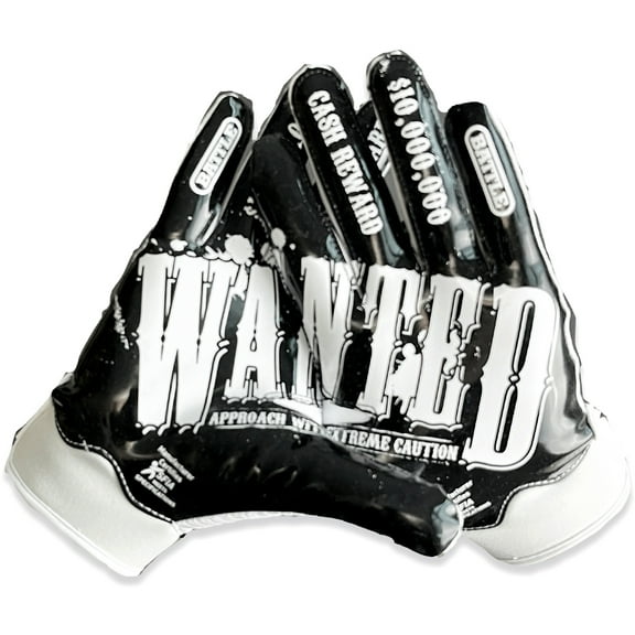 Battle Sports Wanted Doom Football Receiver Gloves - Adult Medium - Black/White