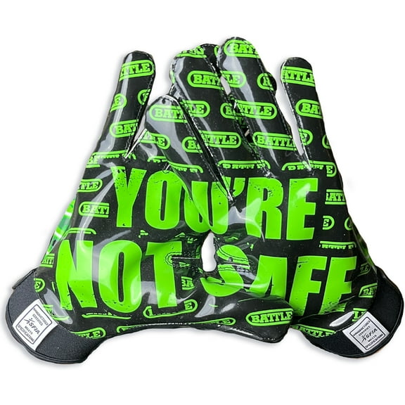 Battle Sports You're Not Safe Football Gloves - Adult Large - Neon Green