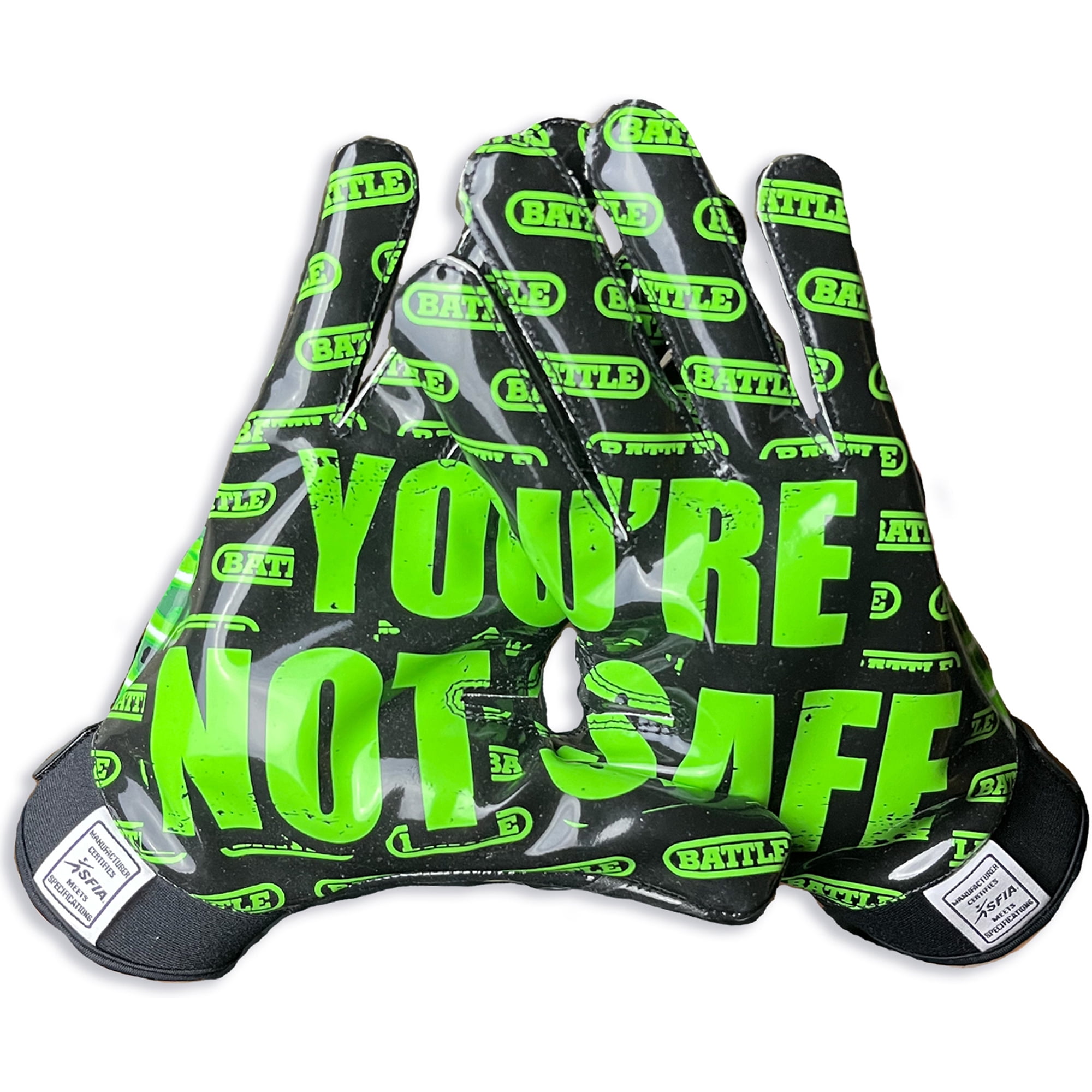 Battle Sports You're Not Safe Football Gloves - Adult Medium - Neon Green
