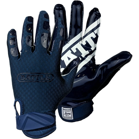 Battle Sports Youth DoubleThreat Football Gloves - Large - Navy/Navy