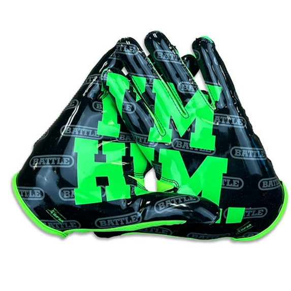 Battle Sports Adult "I'M HIM" Doom Speed Receiver Football Gloves - Neon Green/Black - Small