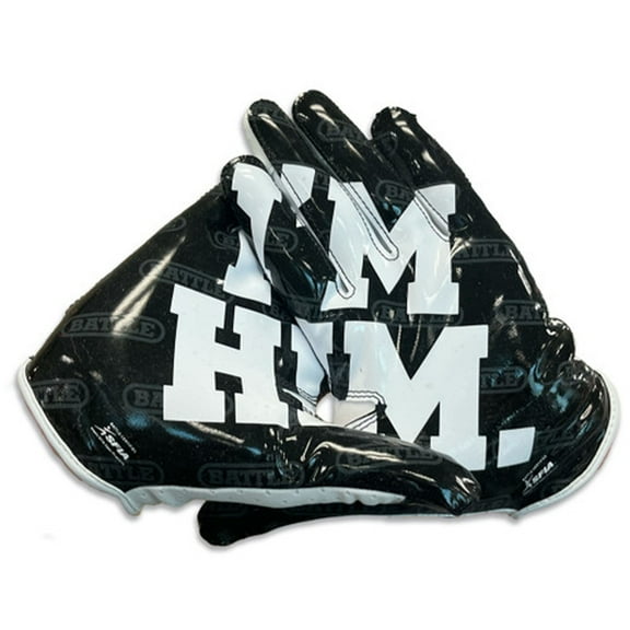 Battle Sports Adult "I'M HIM" Doom Speed Receiver Football Gloves - White/Black - Medium
