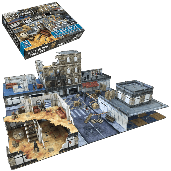 Battle Systems Urban Apocalypse Terrain City Block Core Set - 28-35mm RPG / Wargames 40k Crisis Protocol Modern Zombies Card Scenery