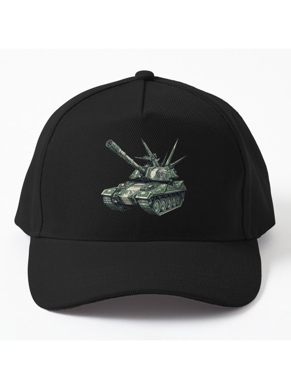 Battle Tank Origami Baseball Hat, Military Vehicle Paper Art Design, Classic Cap