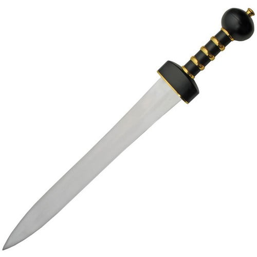 SZCO 28" Fancy Roman Gladius with 20" Carbon Steel Blade, Black & Gold Handle and Leather Sheath