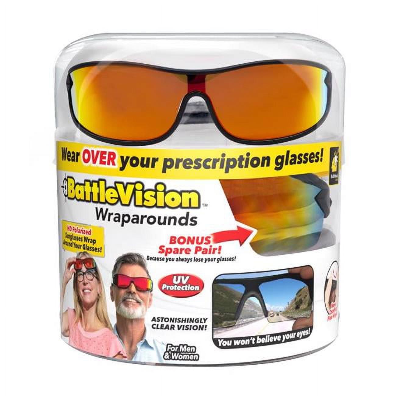 Battle Vision Wrap Arounds HD Polarized Sunglasses, Fits over Glasses,  Unisex, All Ages, Black 