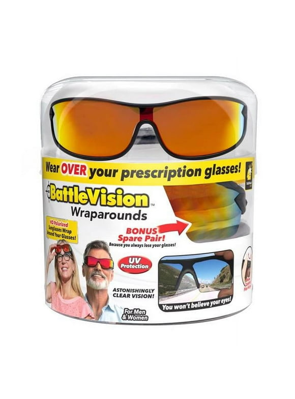 Battle Vision Wrap Arounds HD Polarized Sunglasses, Fits over Glasses, Unisex, All Ages, Black