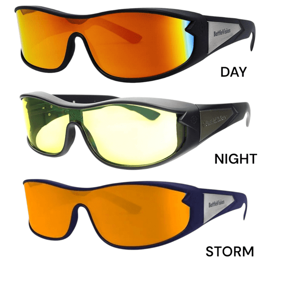 Battle Vision Wraparound Glasses 3-Pack Day Vision, Night Vision & Storm Vision Sunglasses As Seen on TV