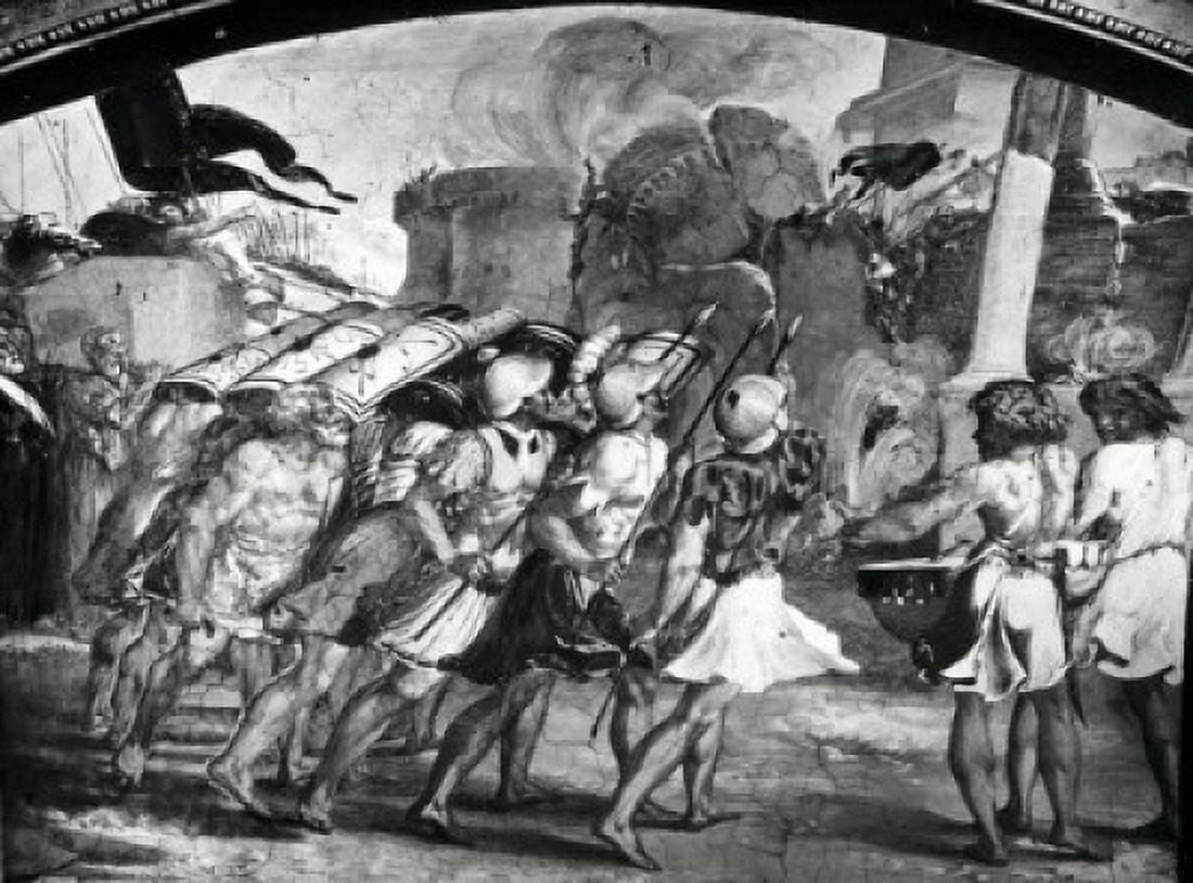Battle and Conquest of Jericho by Raphael illustration (1483-1520) Canvas Art - Raphael (18 x 24)