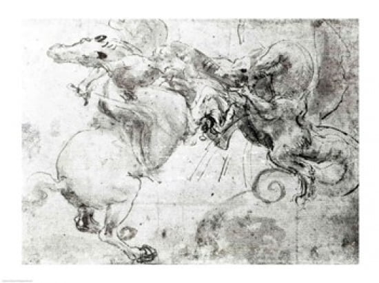 Battle between a Rider and a Dragon c1482 Canvas Art - Leonardo Da Vinci (24 x 18)