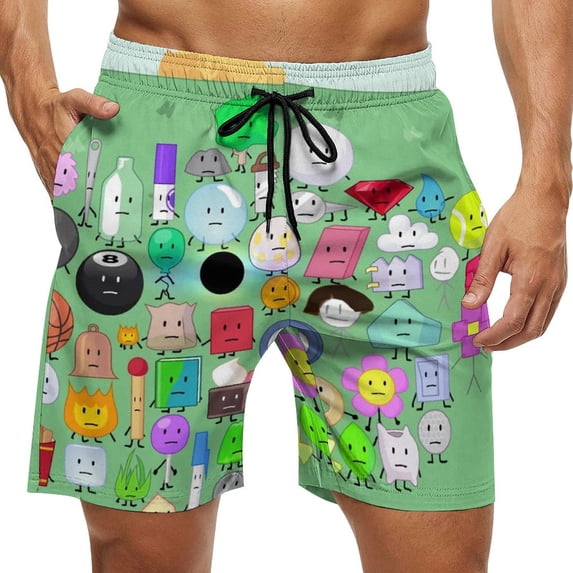 Battle for Dream Island BFDI Mens Board Shorts Quick Dry Swim Trunk Lightweight Soft Swimsuit Bathing Suit for Boys XL