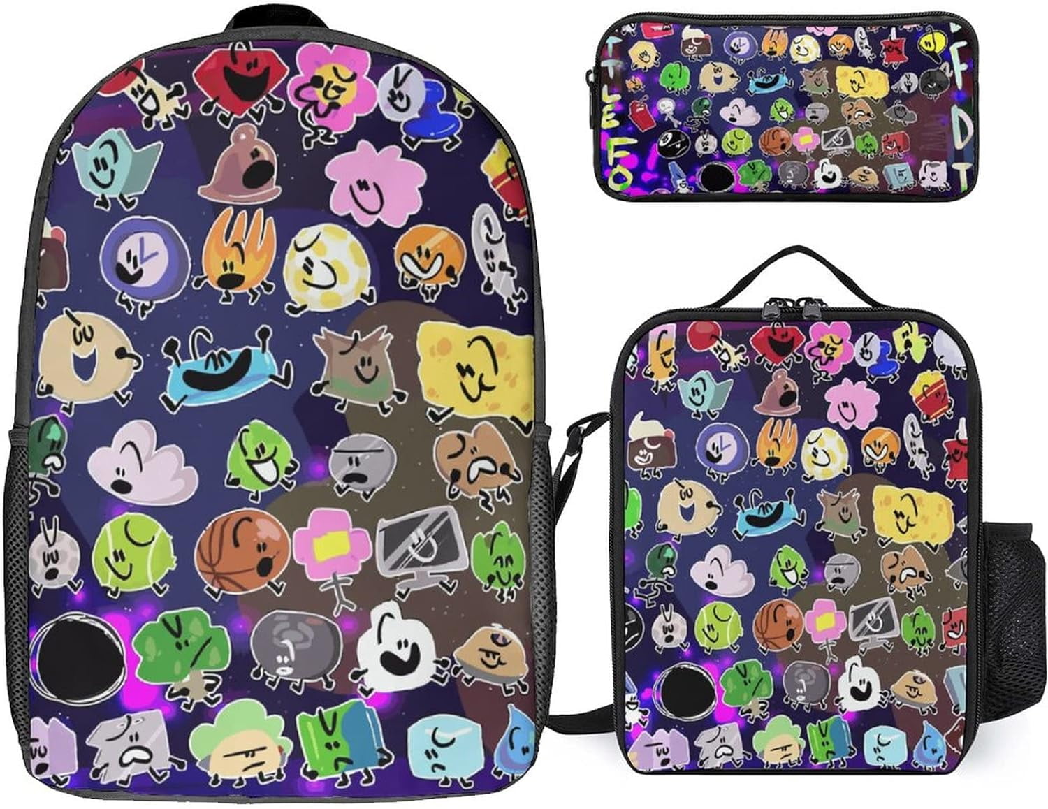 Dolyues Fire Backpack Set - 17 Inch Waterproof Bookbag With Lunch Box & Pencil Case, 3-Piece, Cool College Style