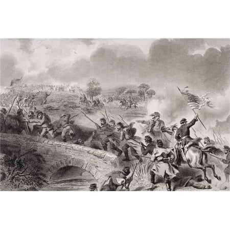 Battle of Antietam Near Sharpsburg Maryland 1862 Taking of The Bridge On Antietam Creek. Artist F.O.C. Darley Poster Print, Large - 34 x 22