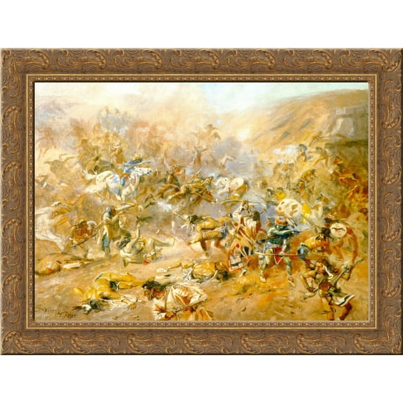 Battle of Belly River 24x18 Gold Ornate Wood Framed Canvas Art by Charles M. Russell